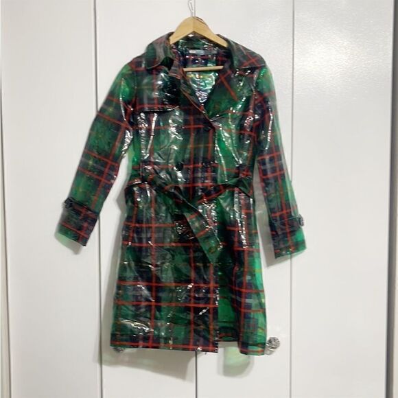 Anthropologie Eva Franco London Frog Plaid Rain Coat Trench Size 4 - Picture 11 of 13